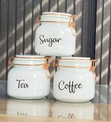 Classic Glass Airtight Containers for Kitchen Storage, Square Coffee Tea Sugar Tins White Containers with Lid For Tea Coffee & Sugar, Storage Box 850Ml (Set Of 3)