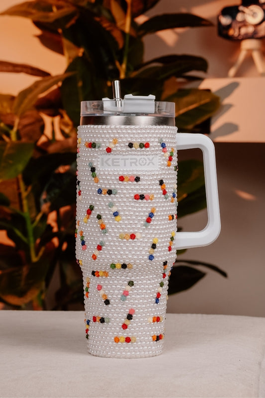 Luxury Rhinestone Pearl-Studded Personalized Tumbler With Handle & Straw