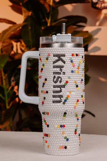 Luxury Rhinestone Pearl-Studded Personalized Tumbler With Handle & Straw
