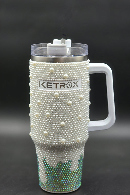 Luxury Pearl And Bling Rhinestone Personalized Tumbler With Straw
